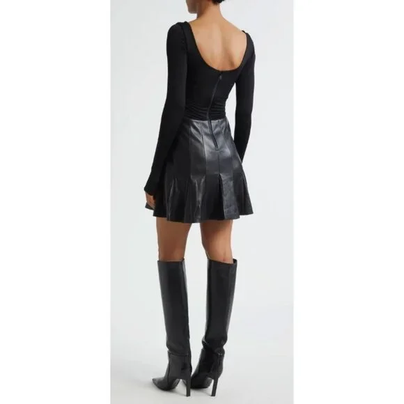 Alice + Olivia Chara Long Sleeve Minidress Faux Leather Black Size 2 $395 [jb] - Picture 4 of 10